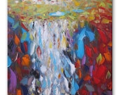 Old Man's Beard Waterfall FREE SHIPPING Original Oil Painting on Canvas Palette Knife - by SOLOMOON - gallery ready to hang 23x23 impasto