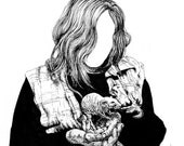 Original Pen Drawing "Rat Girl" 16x14.5cm