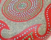 Hand Painted Rock: Red Waves Design
