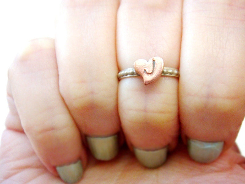 Personalized Silver and Copper Heart Ring
