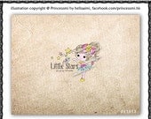 Custom Premade Logo Design - little girl big bow and three stars illustration photography business boutique by princess mi logo1181-3