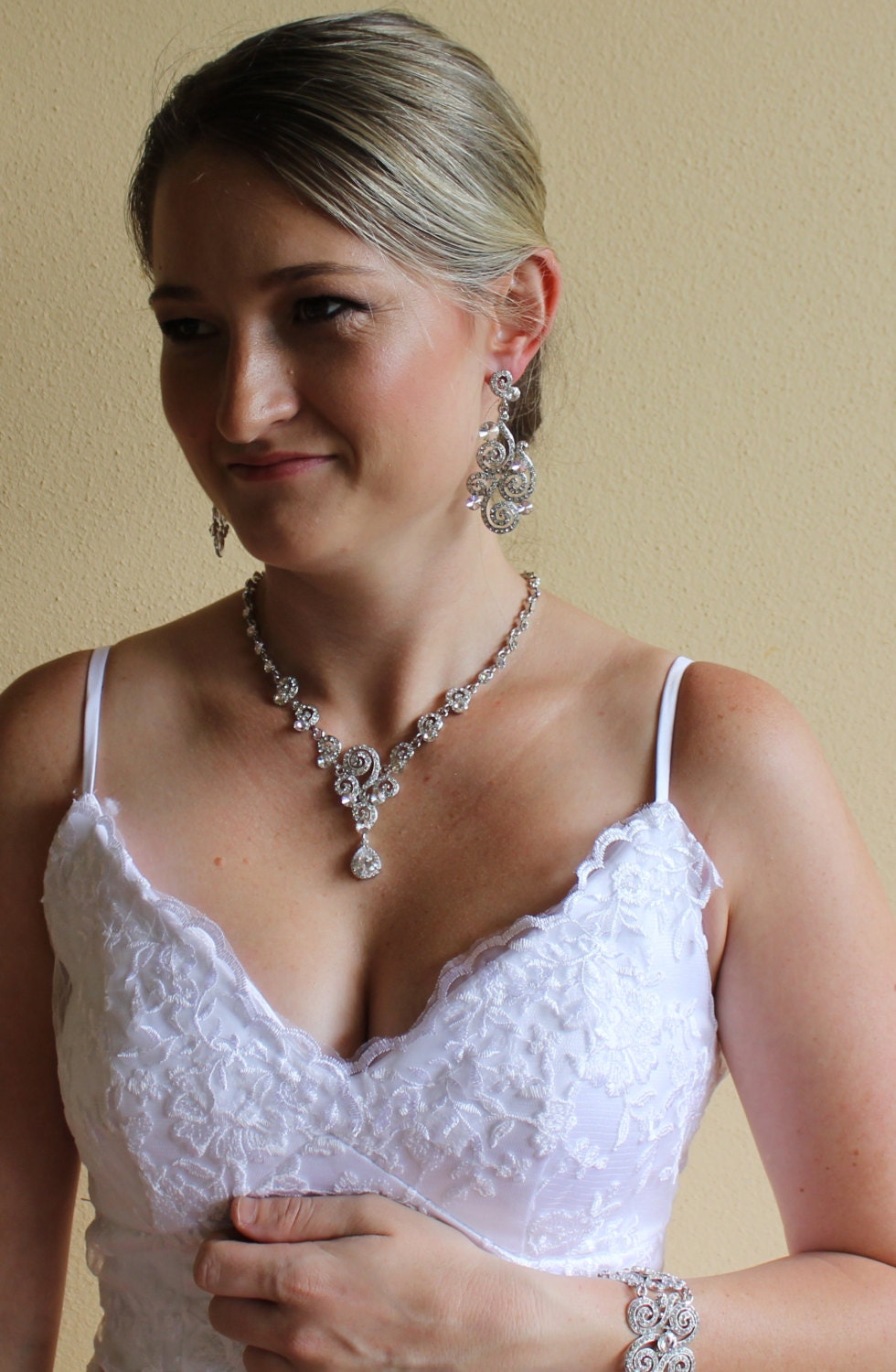 Wedding Jewelry Set, Swarovski Crystal Bridal Necklace & Earrings Set, Art Deco Style Bridal Jewelry Set, SIAN