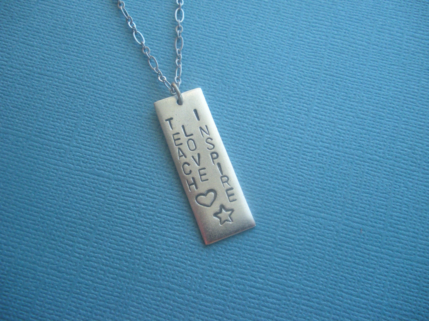 Teach, Love, Inspire, hand stamped metal jewelry saying, teachers gift, education, kids, school, end of year,  thank you, wonderkath