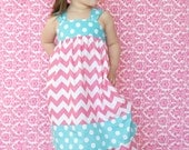 Girls Reverse Knot Dress Pink and Blue Chevron and Polka Dot Mod Squad Collection