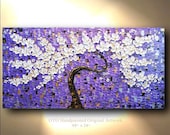 ORIGINAL 24x48 Purple Gold White Flower Abstract Painting Art Canvas Handpainted oil Wall Decor Artwork Impasto Textured Modern art by OTO
