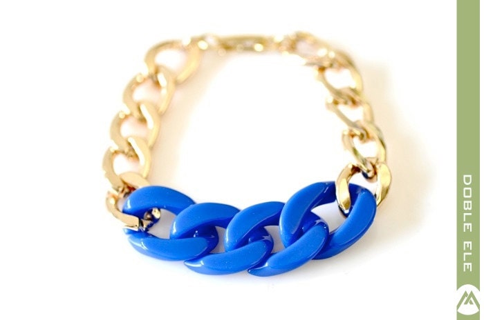 Color Blocking Chunky Chain Bracelet - Blue