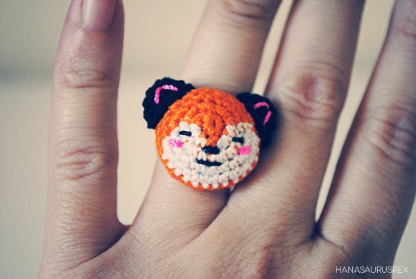 Amigurumi Sleepy Fox // Ring // Adjustable // Micro Crochet