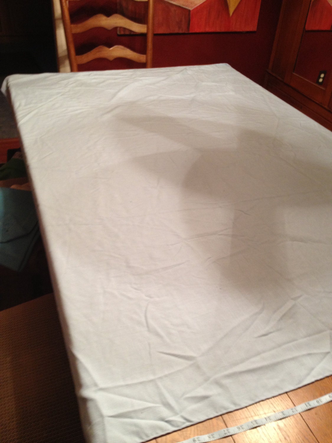 Vintage Table Cloth Light Blue Square Shape with Cross Hatching Design