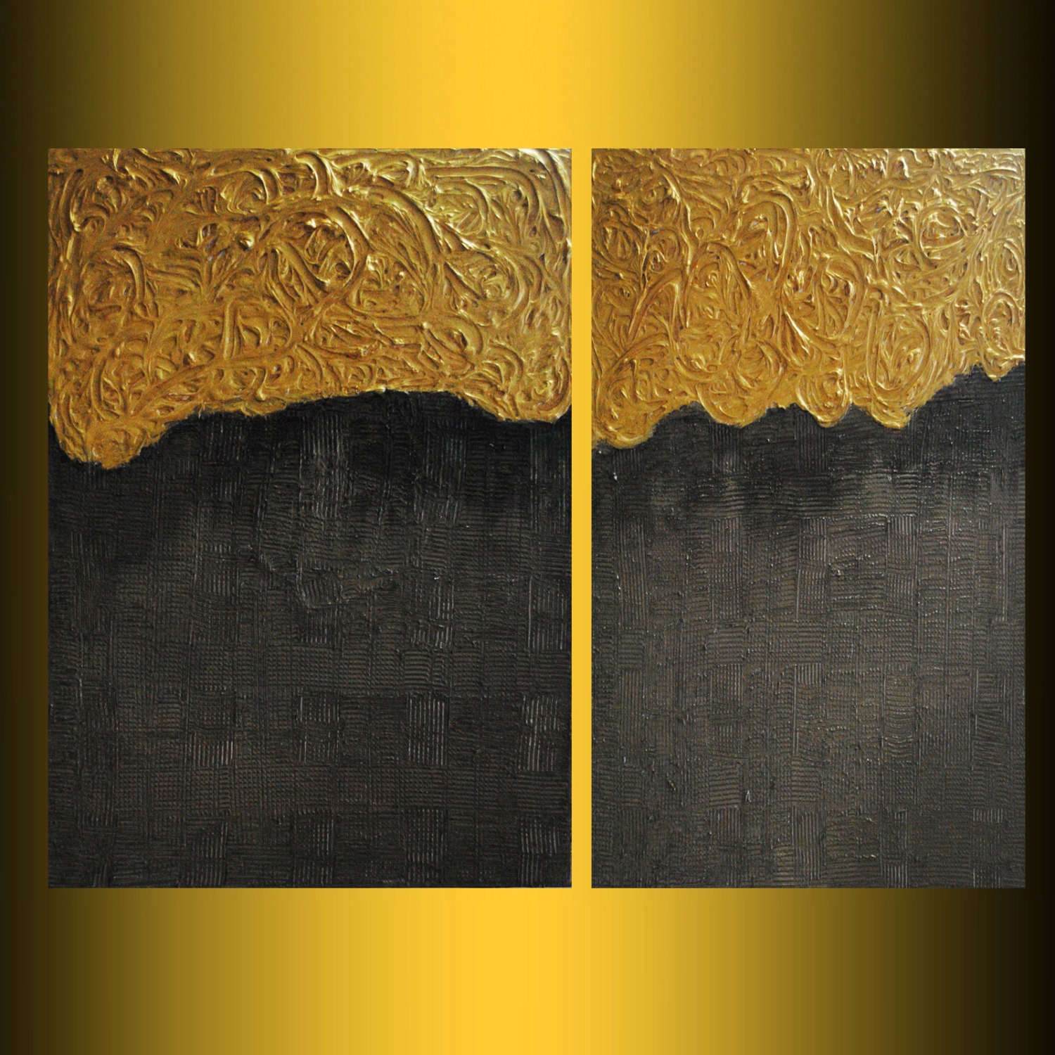 Original painting abstract acrylic contemporary gold metallic gallery canvas palette knife impasto  38"x24