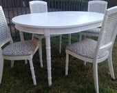 Vintage Faux Bamboo Dining Set Cane White Table Four Chairs
