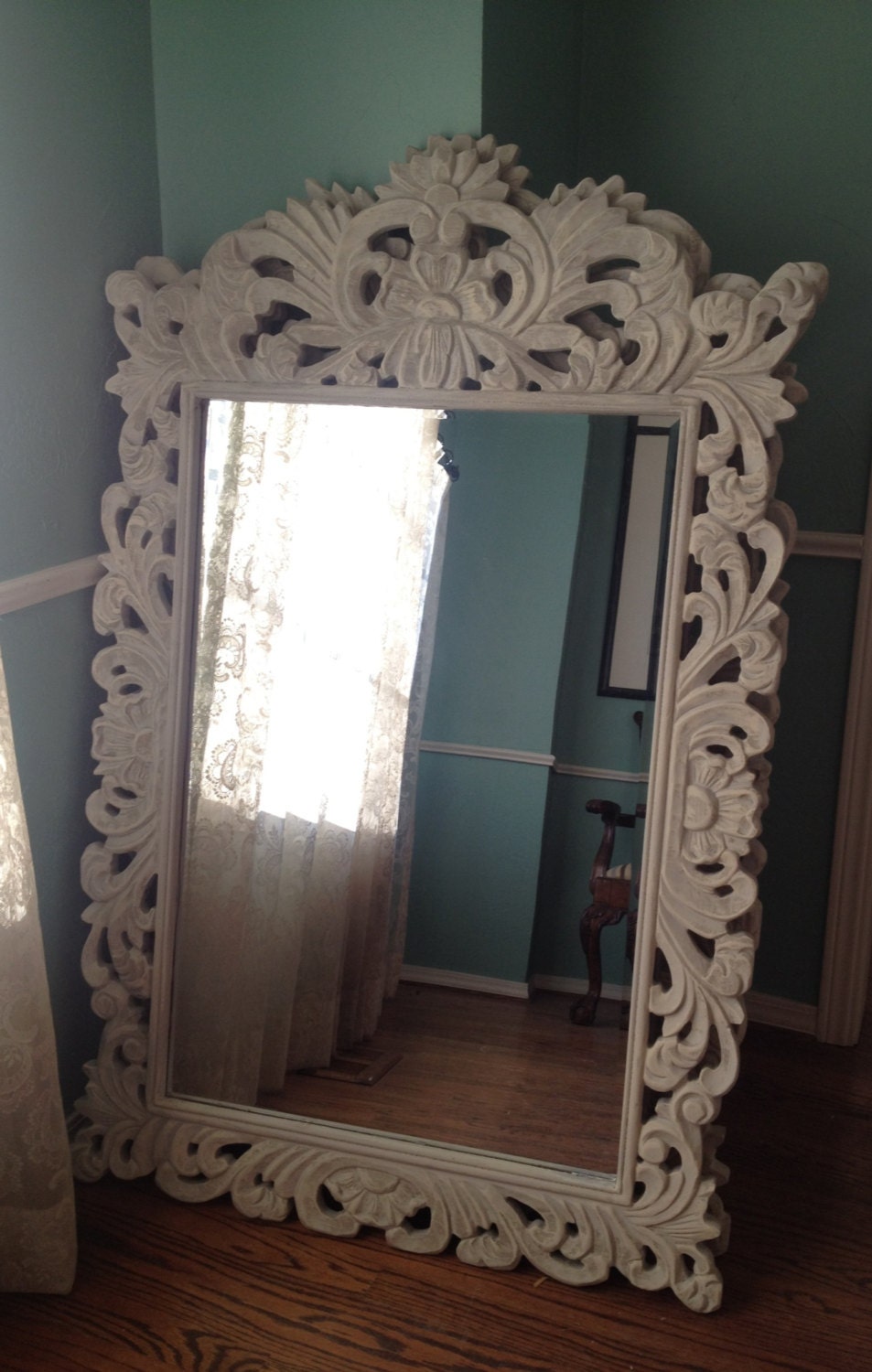 PAIR Huge Painted Mirrors Rococo Hollywood Regency French
