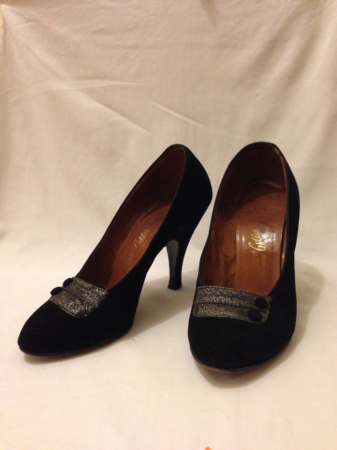 Vintage Mad Men 1950s Black Suede Secretary Pumps Size 4.5  - 5