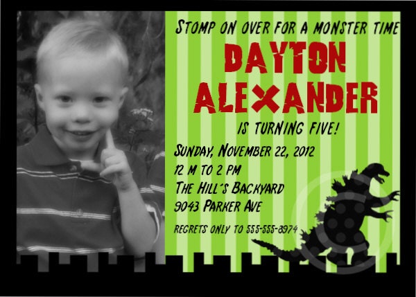 Vintage Movie Monster Photo Invitation for Birthday Party Baby Shower Custom DIY Invite by BeeAndDaisy