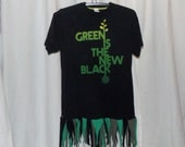 Short Shirt Recycled  Tshirt Women Extra Large Hippie Eco Friendly Boho Bohemian Upcycled Clothing Hipster Tattered Green Balck