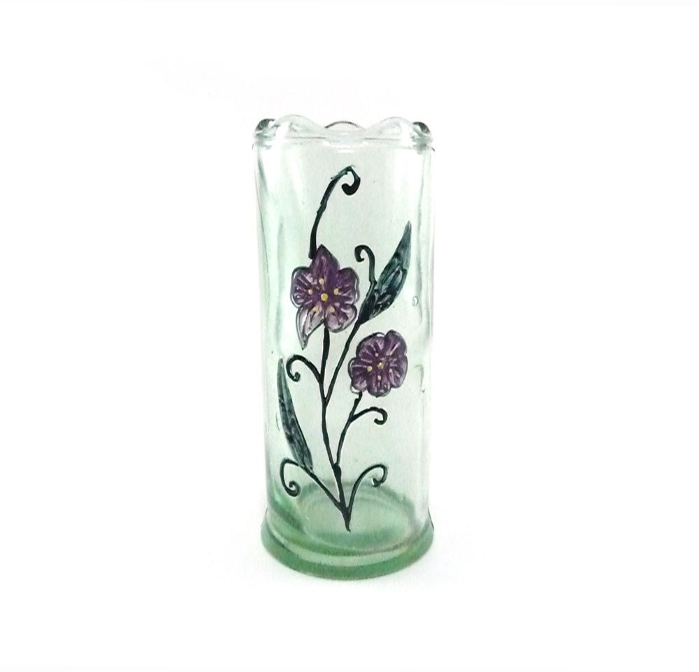 Vintage handmade glass vase with flowers