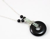 Black Onyx Necklace, Onyx Stone Necklace, Wirewrapped, Unique Silver Wire Necklace, Black Shade Jewelry, Ready to Ship, Free Shipping