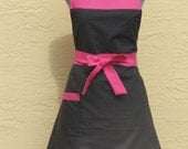 Sale Price - Retro Full Apron - Retro Flounce - Polka dots- with a hint of Hot Pink - Ready to ship