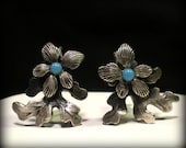 Asian-Style Turquoise Blue Floral Earrings