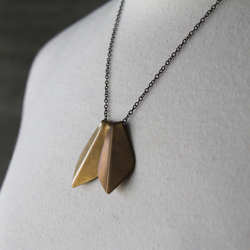 Raw Brass Geometric Leaf Charm Necklace