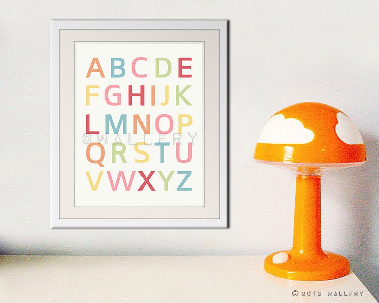 Modern Alphabet wall art. Nursery art ABC poster. Children artwork for playroom 8x10 alphabet print by WallFry