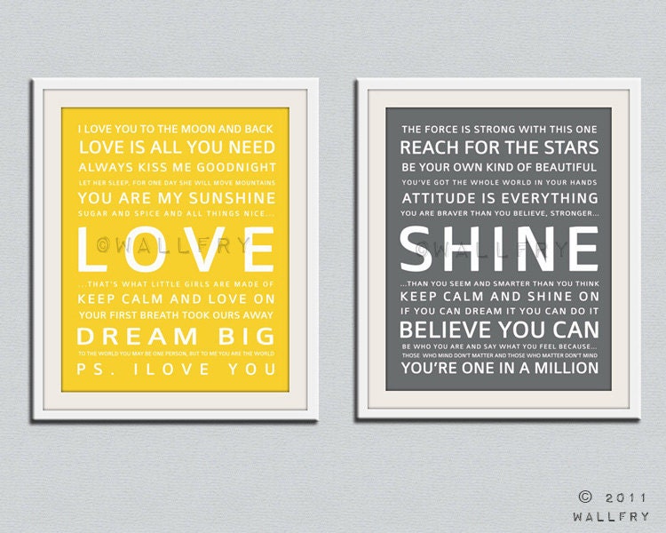 Nursery art print. Baby nursery decor. Art for children typography art for kids. Nursery wall quotes. Set of 2 - 5x7 Cliche print