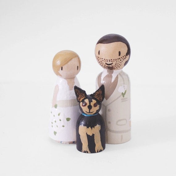1 Pet and Couple - Custom Rustic Handcrafted Wedding Cake Topper/Decoration Piece