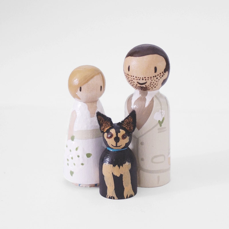 1 Pet and Couple - Custom Rustic Handcrafted Wedding Cake Topper/Decoration Piece