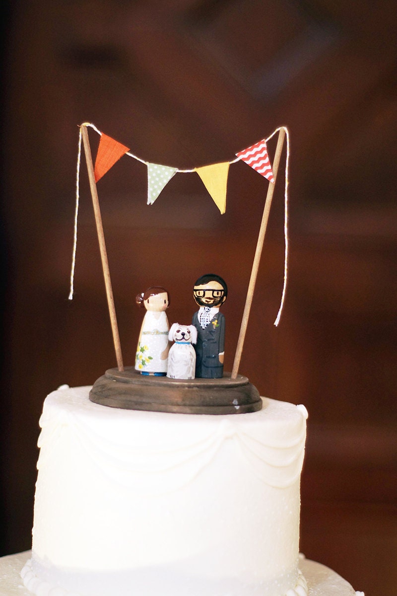 1 Pet and Couple - Custom Rustic Handcrafted Wedding Cake Topper/Decoration Piece