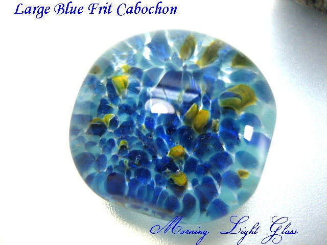 Large Crystal Blue Ocean Speckled Glass Cabochon Focal Bead, SRA, CL92