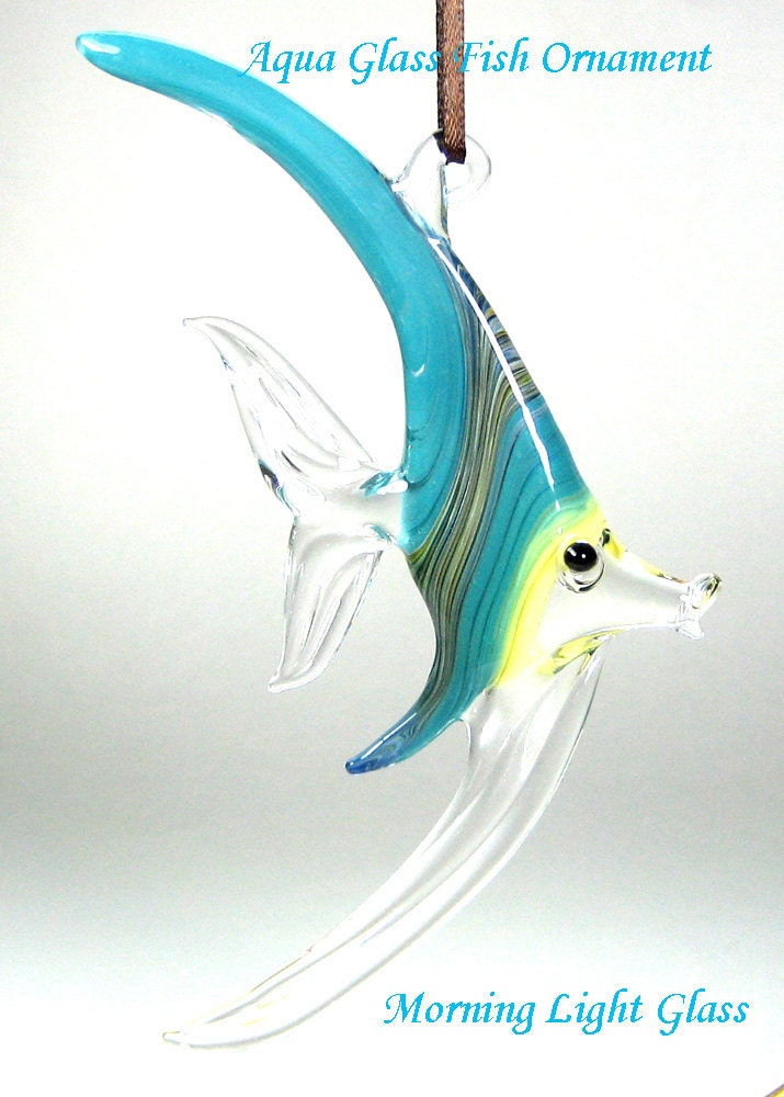Aqua Glass Fish Ornament, Hanging Sealife Art