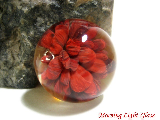 Red Glass Frit Cabochon Focal Bead, cs70, SRA