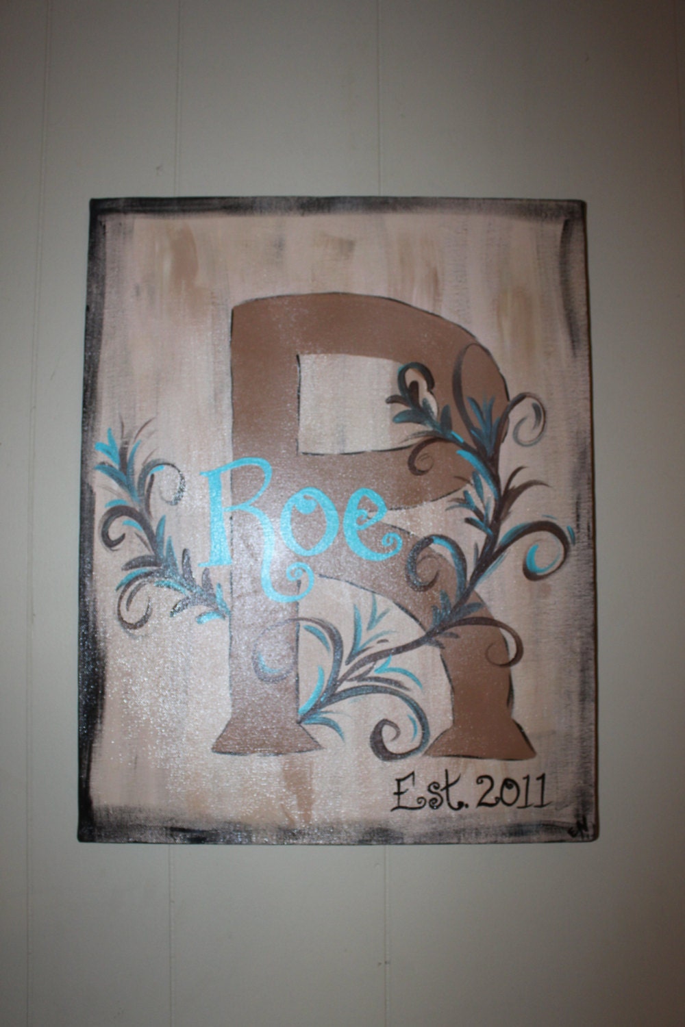 Personalized monogram sign canvas with name and established year