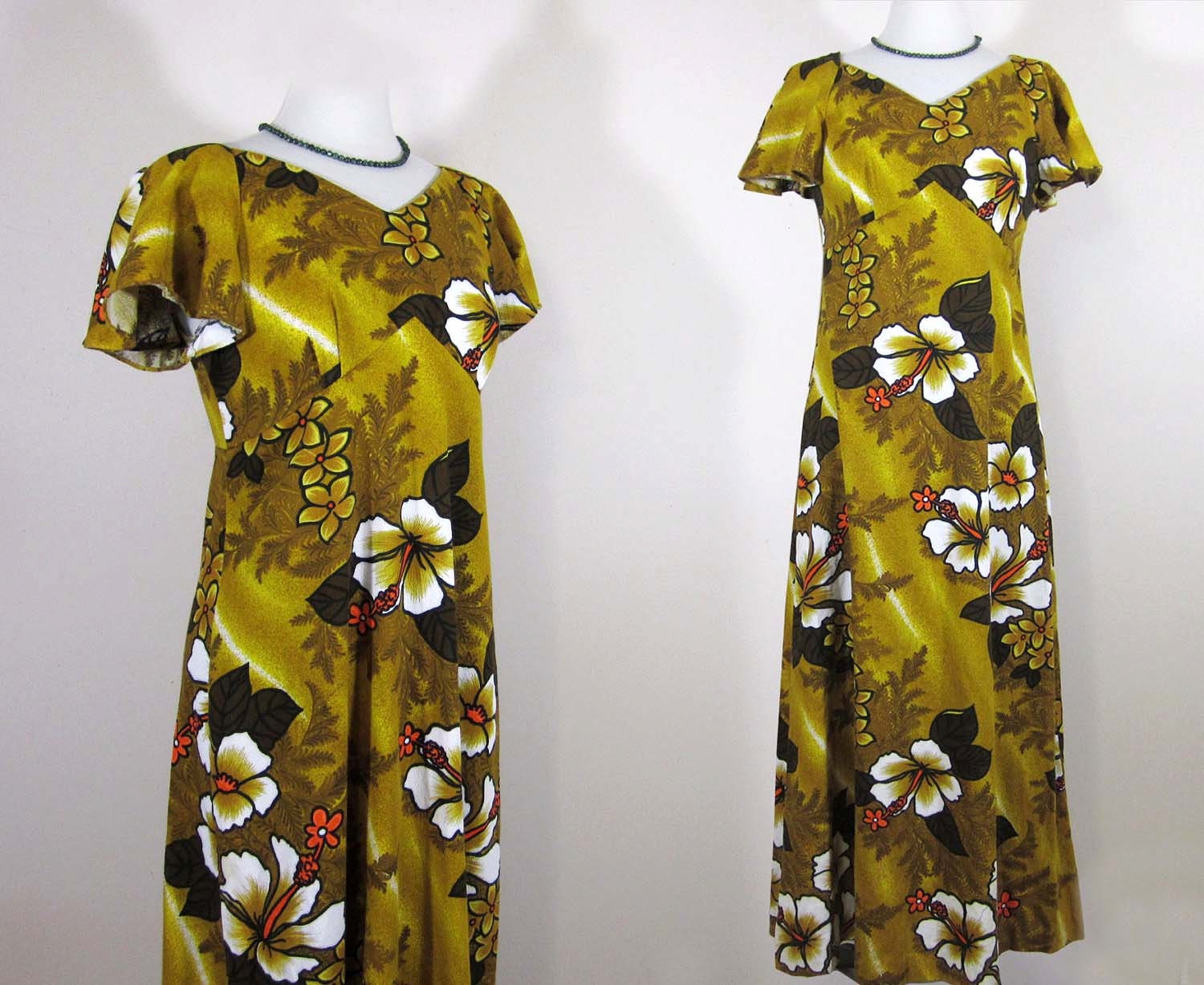 Vintage Hawaiian Dress - 60s-70s POMARE Maxi Dress - shelf bust - M