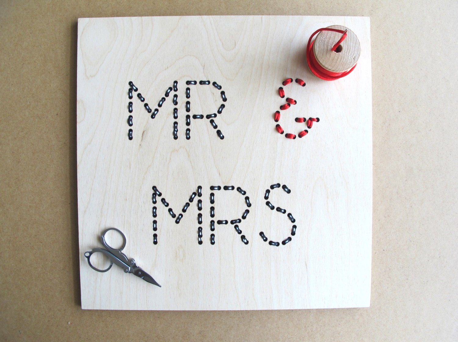 mr and mrs  - laser cut and embroidered wall art