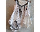 RESERVED for Margie W. Unique Art to Wear White Creamy Cotton Doilies Top White Spider's Web  with Spider Antique  Boho Hippie GIPSY