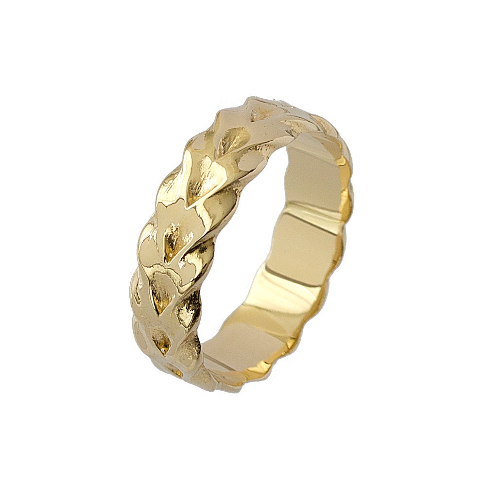 Vintage Braid Smooth Wedding Band in 14k Yellow Gold