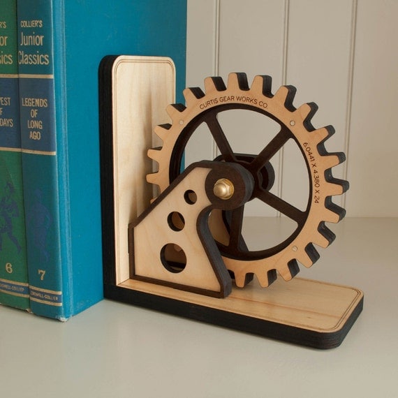 Gear Bookend: Wood Gear Office Organizer Personalized