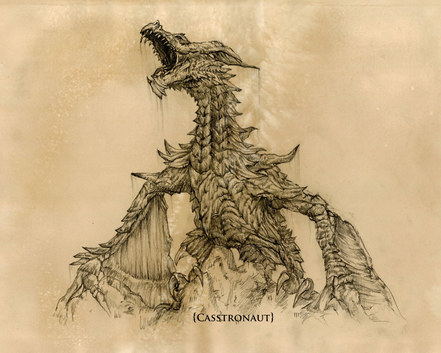 8x10 Skyrim Elder Scrolls ALDUIN Dragon Fan Art Signed & Numbered Limited Edition Lustre Print