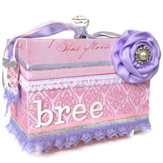 Personalized Girls Jewelry Keepsake Box Pink Damask Shabby Chic Decor
