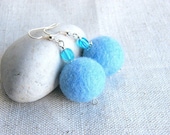 BUY 2 GET 1 FREE Light Blue Felt earrings Natural Soft Felt Balls Felted Jewelry Natural Eco - friendly Earrings