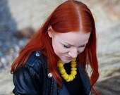 Neon Yellow Felt Necklace Handmade Felt Jewelry Electric Yellow Felted necklace Ready to ship Beadwork