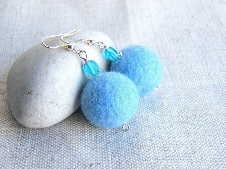 BUY 2 GET 1 FREE Light Blue Felt earrings Natural Soft Felt Balls Felted Jewelry Natural Eco - friendly Earrings