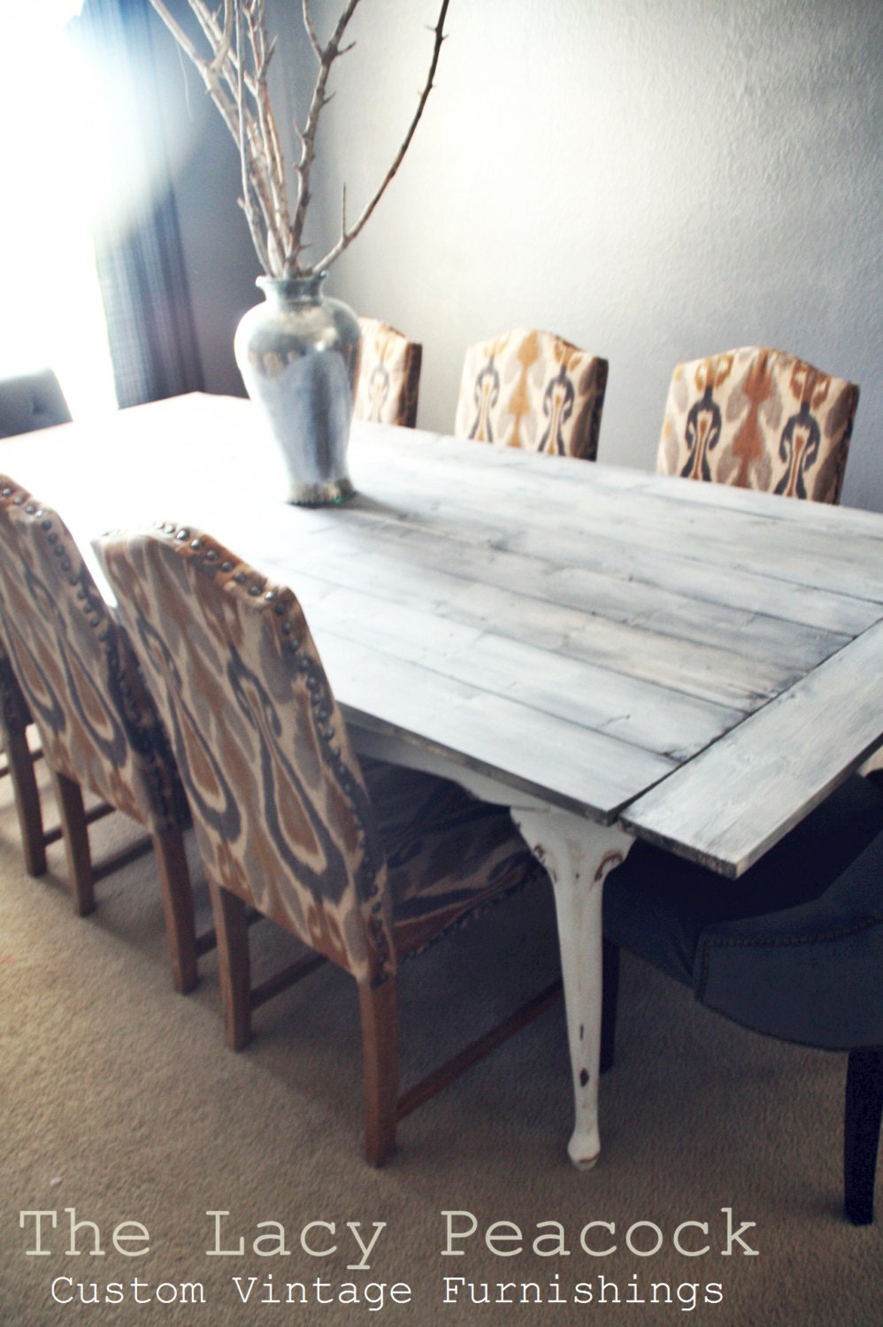 Gray and White Farmhouse Reclaimed Wood Style Dining Table