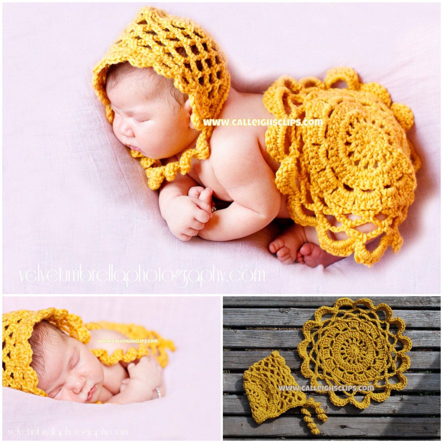 Emma Bonnet and Vintage Doily Cape or Mat - Newborn photography prop
