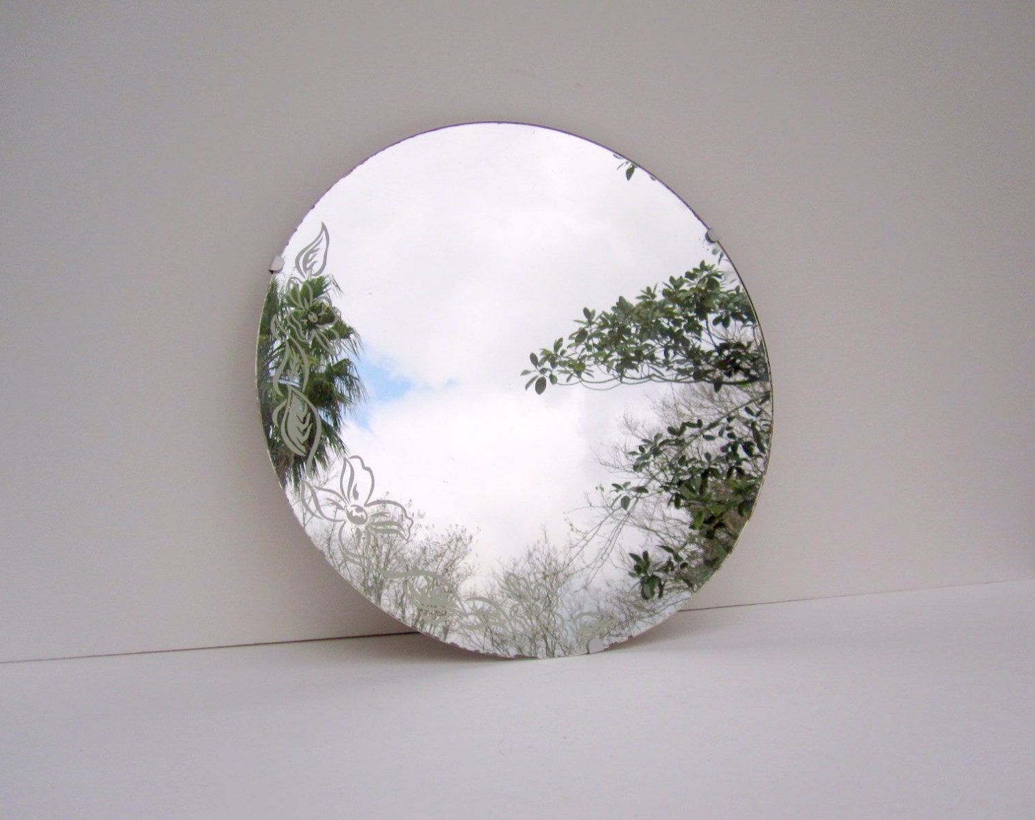 Wall Mirror - Etched Round Wall Mirror - Mid Century