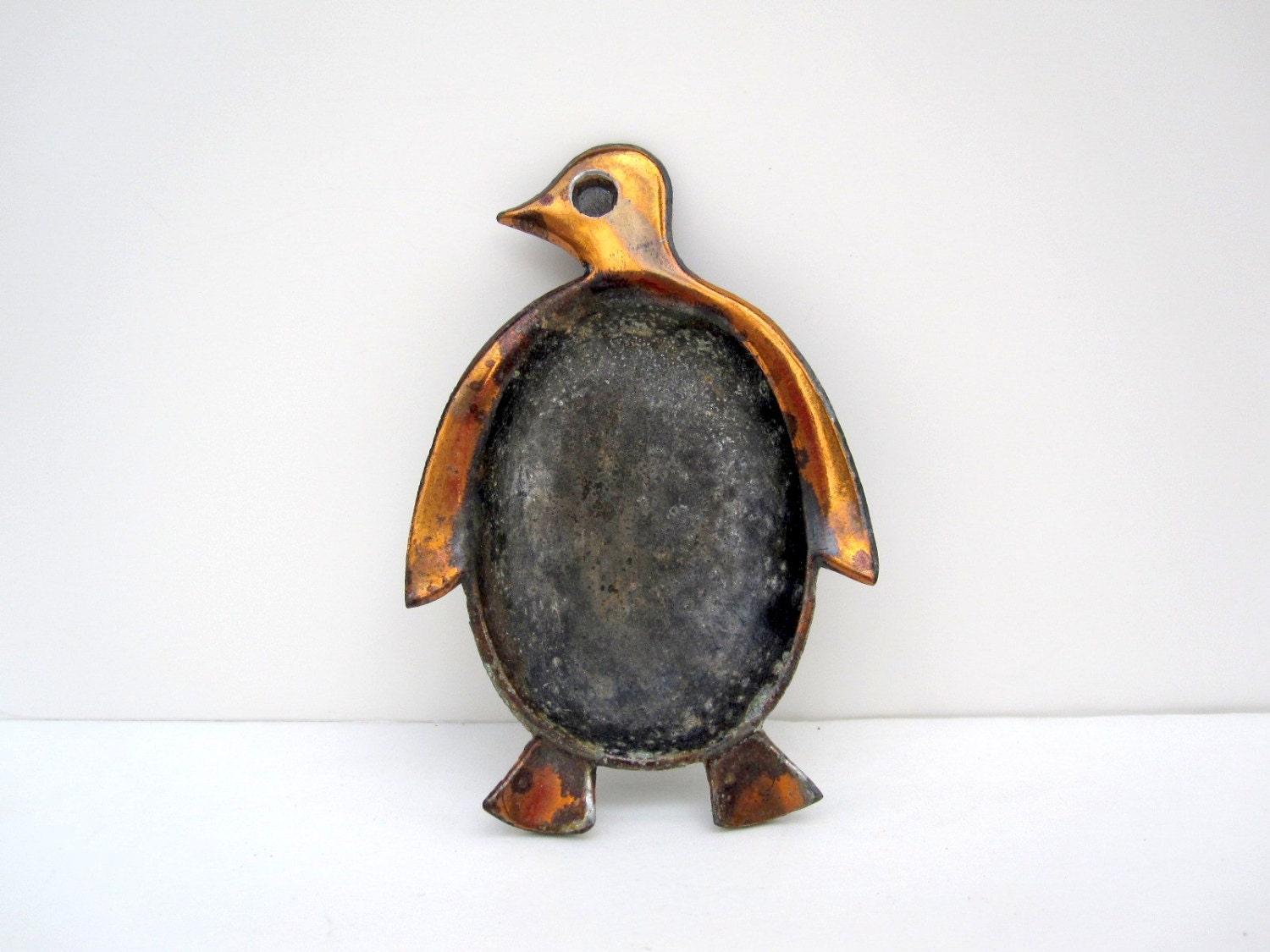 Penguin Ashtray or Trinket Dish - Copper and Black Iron
