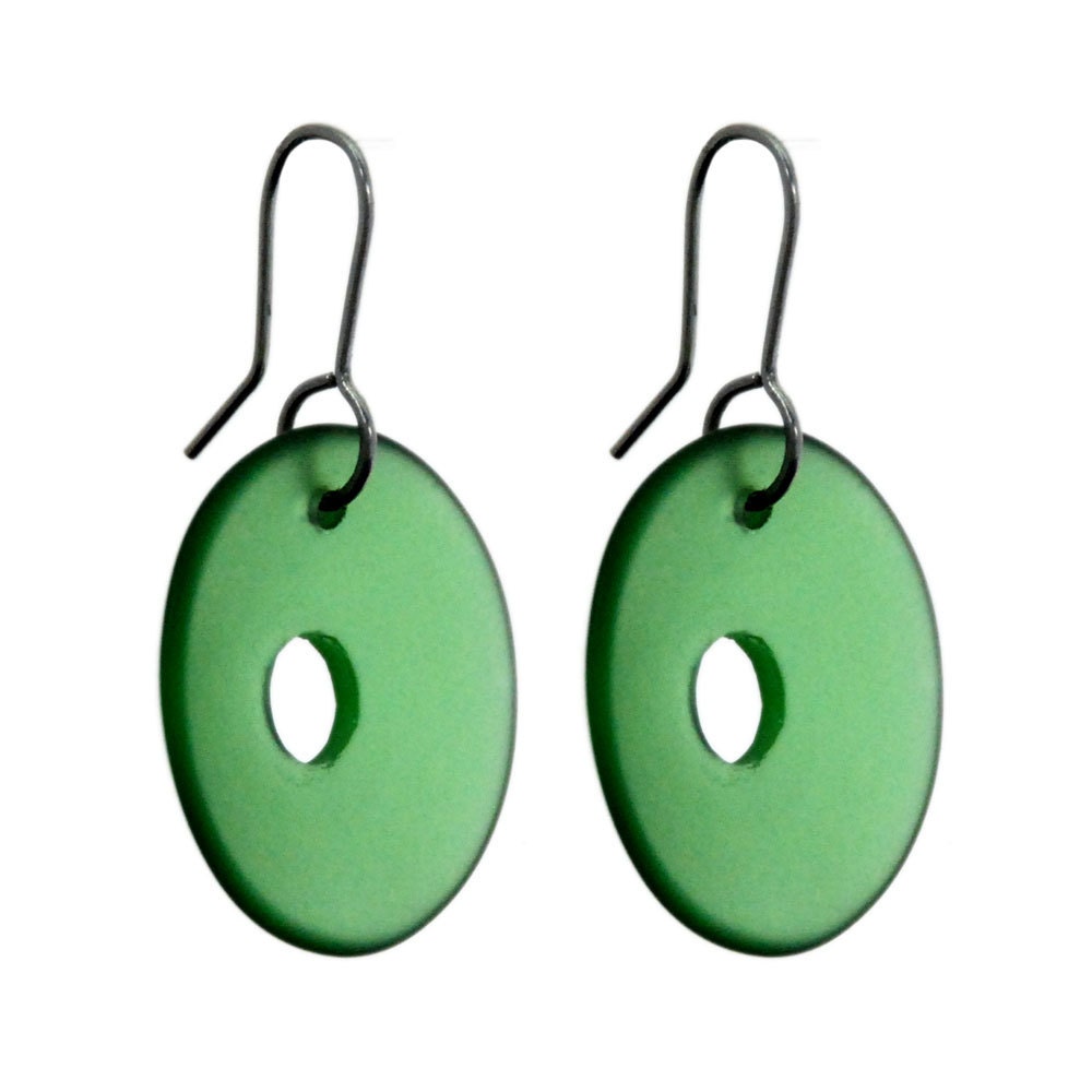 Concave Disc Recycled Glass Earrings