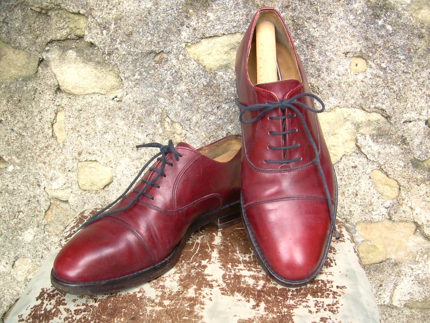 leather men shoes us 7, made in France, blake seams, winered, Stephane Gontard, Eu size 40