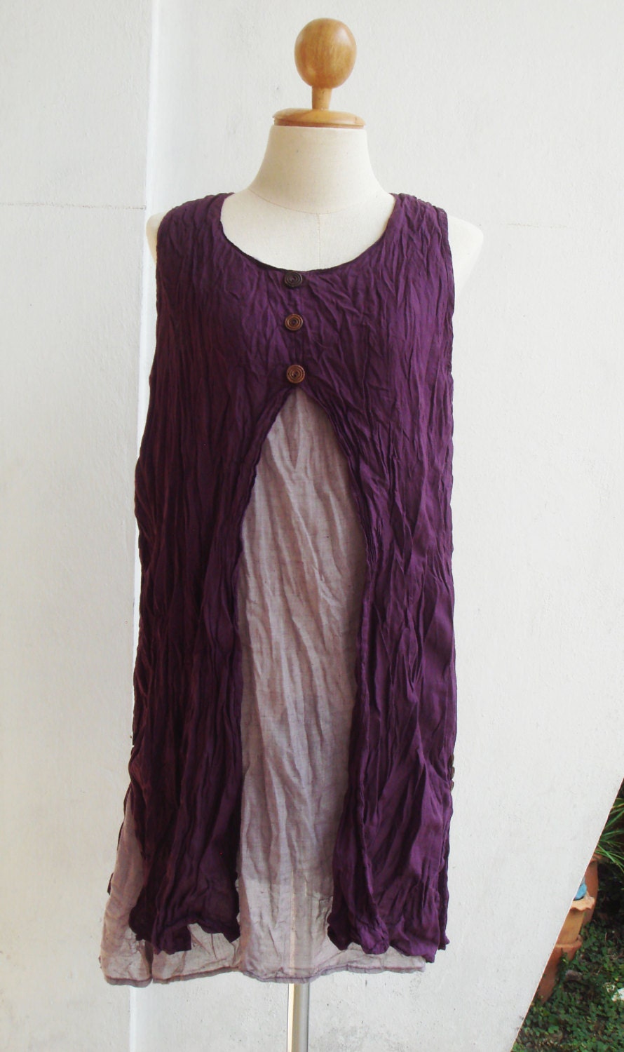 Two Tone Two Layers Sleeveless Purple Cotton Dress, violet dress