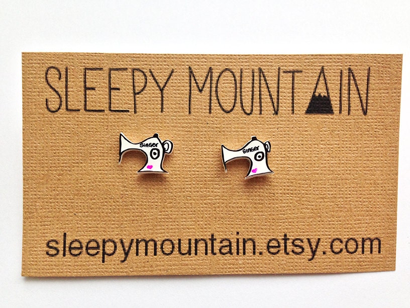 Vintage Singer Sewing Machine Stud Earrings